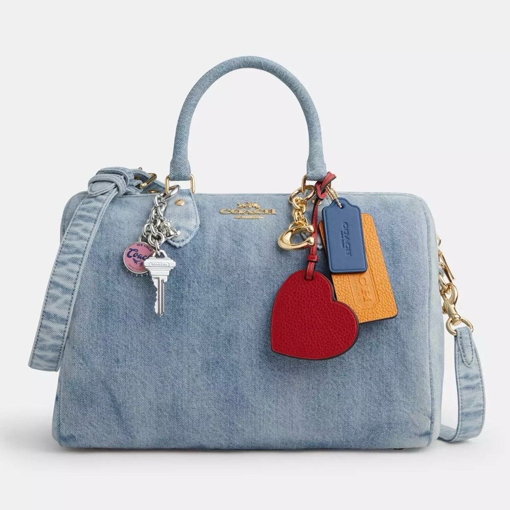 Coach Rowan Large Satchel Bag In Loved Denim